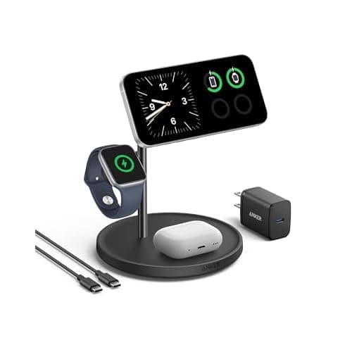 Anker MagSafe Charger Stand Compatible, iPhone 17 MagGo 3 in 1 Wireless Charging Station,Qi2 Certified 15W Wireless Charger, Desk Accessory, for iPhone 16/15/14/13 Series Apple Watch, AirPod
