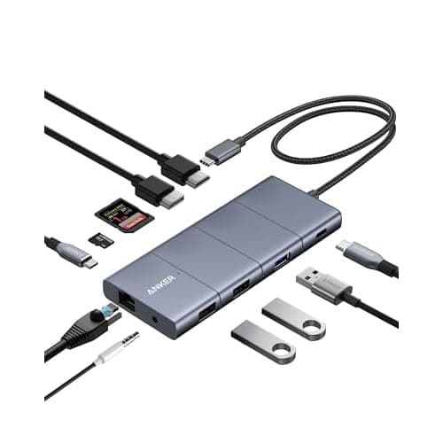 Anker 565 11-in-1 USB-C Hub, Docking-Station mit 10 Gbps USB-C & USB-A Datenports, 4K HDMI, DisplayPort, 85W PD, 2 USB 2.0 Daten, Ethernet, AUX, microSD & SD, Für MacBook Pro und mehr