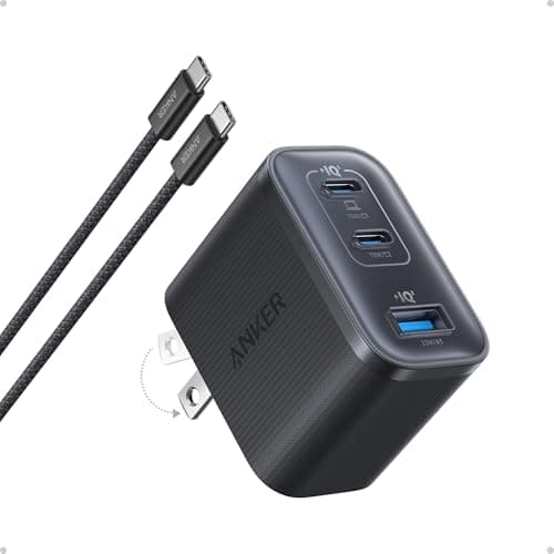 Anker Nano Charger, Ultra-Fast 70W Output 3-Port USB C Charger Block, Fast Charging, Compact and Stylish, for iPhone 17/16 Series, MacBook, iPad, Pixel, Galaxy, and More(Black, Cable Include