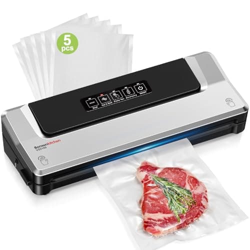 Bonsenkitchen Vacuum Sealer Machine | Compact Food Sealer for Kitchen Storage & Meal Prep | Multiple Modes​​ | External Vacuum System | 5 Bags, Silver​​ Silver Machine + 5 Bags