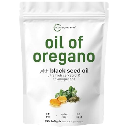 Micro Ingredients Oil of Oregano Softgels, 150 Count | 2 in 1 Formulated with Black Seed Oil | 4X Strength Carvacrol & Thymoquinone | Plant Based, Non-GMO
