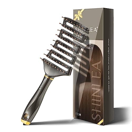 SHINLEA Curved Detangling Brush for Curly Hair, Professional Vented Anti-Tangle Brush for Wet & Dry, Ideal for Textured 2A to 4C Hair and Thick Blow Drying
