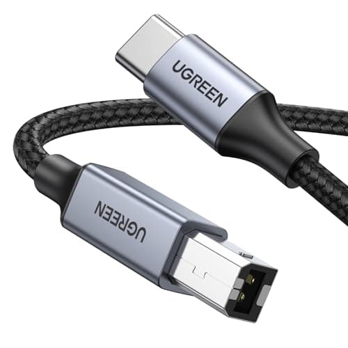 UGREEN USB B to USB C Printer Cable 3 FT, Nylon USB B to USBC Cable for MacBook Pro/Air, MIDI Cable Compatible with MIDI Keyboard/DJ Controller/DAC/Yamaha Casio Digital Piano for iPad 3 FT S