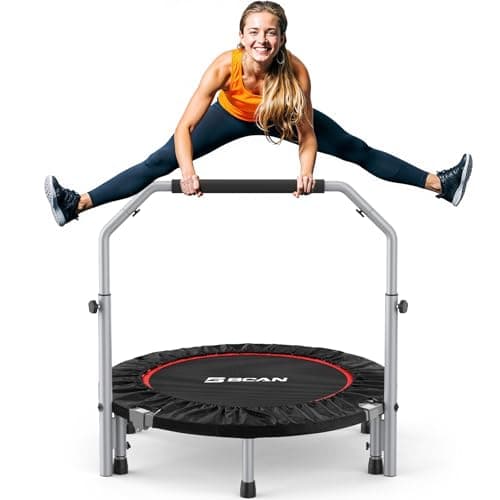 BCAN SP2 40/48" Foldable Mini Trampoline Max Load 330lbs/440lbs, Fitness Rebounder with Adjustable Foam Handle, Exercise Trampoline for Adults Indoor/Garden Workout | FED Fitness 40-inch Bla