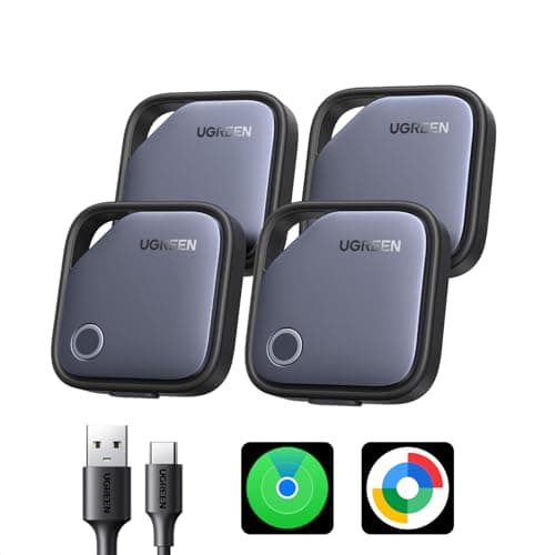 UGREEN Finder Duo (iOS and Android) Air Tracker Tags 4 Pack, Rechargeable Android Tracker Tags Bluetooth Key Finder Compatible with iOS and Android for Keys, Luggage and More