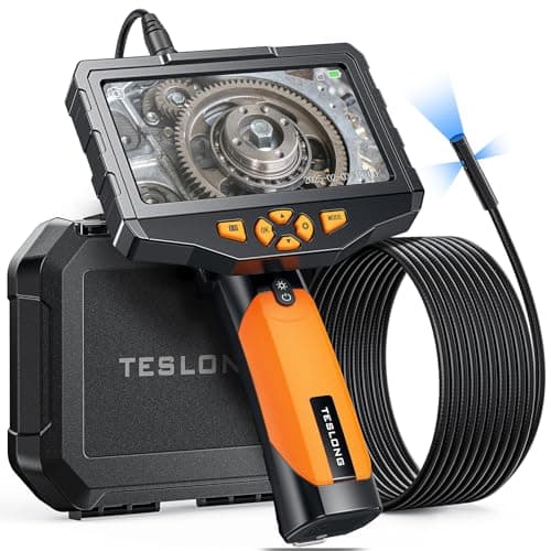 Triple Lens Borescope Inspection Camera, Teslong Professional Endoscope with Light, Digital Video Scope Camera, 5" IPS Screen, Waterproof Flexible Cable for Automotive/Home/Wall/Pipe/Car (16