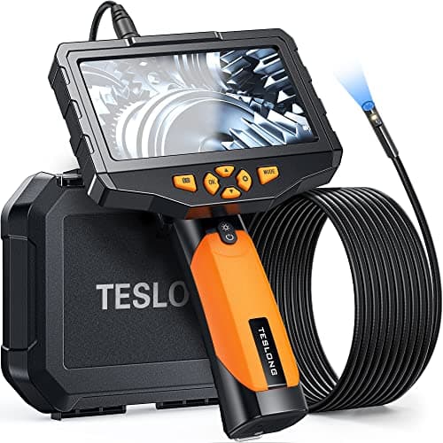 Teslong Inspection Camera, Dual Lens Borescope Camera with Light, NTS300 5" IPS Industrial Endoscope, 1080P Waterproof Flexible Mechanic Fiber Optic Snake Scope Cam for Wall Automotive Engin