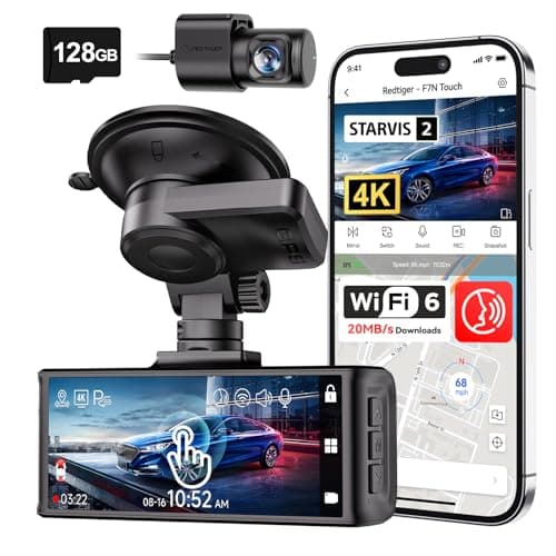 REDTIGER 4K STARVIS 2 Dash Cam Front and Rear, 5GHz WiFi 20MB/s Download, 128GB Card Included, Voice Control, Dash Camera for Cars with 3.18" Touch Screen, GPS, Loop Recording, Parking Mode(