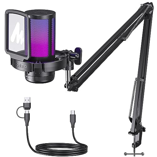 MAONO USB Gaming Microphone, Noise Cancellation Condenser Mic with Mute, Gain, Monitoring, Boom Arm Mic for Streaming, Podcast, Twitch, YouTube, Discord, PC, Computer, PS4, PS5, Mac, GamerWa
