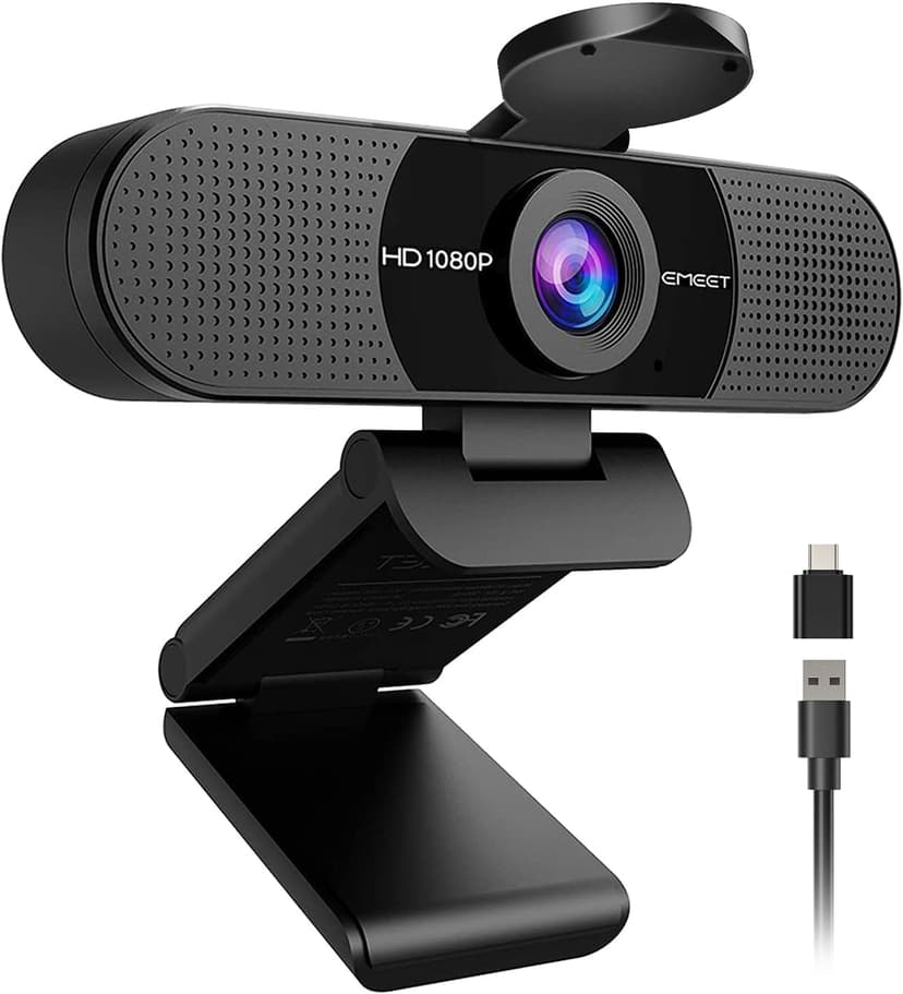 EMEET C960 1080P Webcam with Microphone, 2 Mics, 90° FOV, USB Type-A & A-to-C Adapter, Fixed Focus, Plug&Play Computer Camera for Zoom/Teams/Facetime/YouTube/Google Meet/Switch 2 Camera, 202