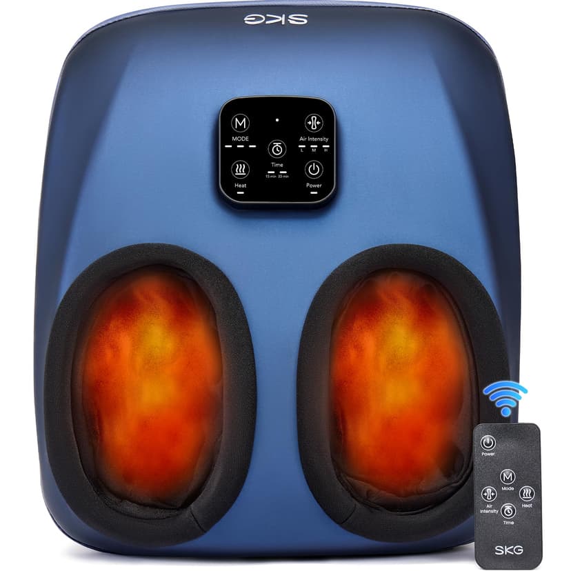 SKG YS100 Shiatsu Foot Massager with Heat and Remote, Feet Massager with 3 Air Compression Modes, for Plantar Fasciitis and Neuropathy, Fits up to Size 13 for Men Women