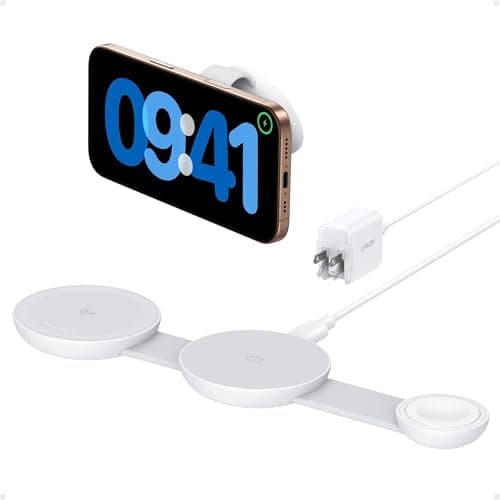 Anker MagSafe Compatible MagGo UFO 3-in-1 Charger, iPhone 17 Wireless Charging Station, 15W Qi2 Certified, Foldable Travel Charging Pad, for iPhone 17/16/15/14, AirPods, Apple Watch (Not a P