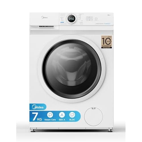 Midea MF10EW70B Waschmaschine / 7kg / 1400 U/Min/EEK A/Inverter Quattro Motor/Dampffunktion/Grosse Trommel/Nachlegefunktion/Kindersicherung/AquaStop, Weiß 7KG SERIES 100,EEK A