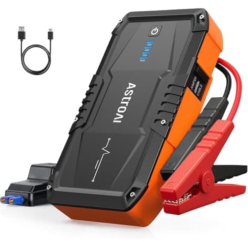 AstroAI S8 Car Battery Jump Starter, Car Jumper Starter Battery Pack for Up to 6.0L Gas & 3.0L Diesel Engines, 12V Portable Jump Box with 3 Modes Flashlight and Jumper Cable (Orange)