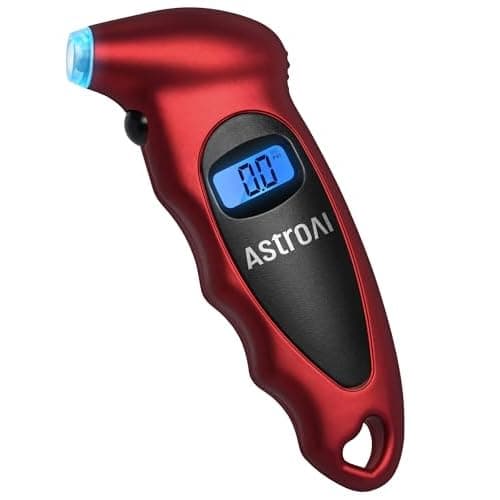 AstroAI Digital Tire Pressure Gauge 0-150PSI Calibrated to ANSI B40.7 +/-1PSI, Accurate in 0.1 Increments, Tire Repair Tools 4 Pressure Measurements for Car Truck with Backlight LCD, Red