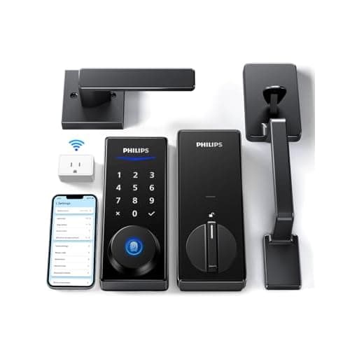 Philips Wi-Fi Smart Lock with Handle, Keyless Entry Keypad Door Lock with Handle, Front Door Deadbolt Set with WiFi Gateway, App Control, Fingerprint Unlock, PIN Code Unlock, Auto Locking