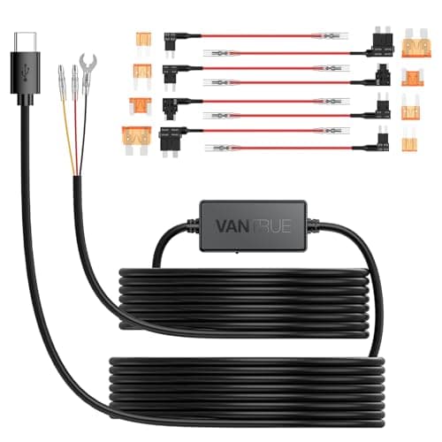 Vantrue 11.5ft USB-C Hardwire Kit (12V–24V to 5V) with Acc Functionality, Low Voltage Protection, Compatible with All Vantrue USB-C Dashcams