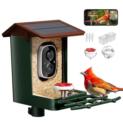 Smart Bird Feeder with Camera Solar Powered 2K HD Video, 10,000+ Species AI Recognition, Real-Time App Alerts, and Weatherproof Design for Effortless Birdwatching, Gift for Bird Lovers, Gree
