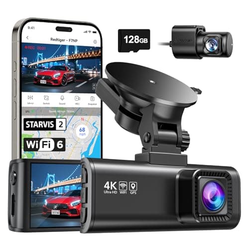 REDTIGER 4K Dash Cam Front and Rear with STARVIS 2, 5.8GHz Wi-Fi Dash Camera for Cars, 128GB Card Included, GPS, 3.18”IPS Screen, Night Vision, 170°Wide Angle, WDR, 24H Parking Mode(F7NP) F7